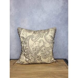 Pier 1 Imports Champagne Paisley Embroidered Beaded Trim Throw Pillow Accent